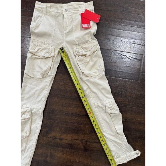 NWT Diesel Women P-Lan Trousers Slim Cut Cargo Pockets Zip Button Cream Size 24 - Picture 13 of 13